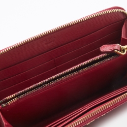 Pre Owned Prada Fuchsia Saffiano Metal Leather Logo Zip Around Wallet