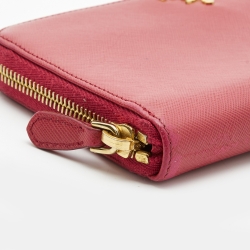 Pre Owned Prada Fuchsia Saffiano Metal Leather Logo Zip Around Wallet
