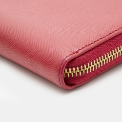 Pre Owned Prada Fuchsia Saffiano Metal Leather Logo Zip Around Wallet