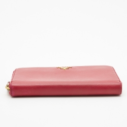 Pre Owned Prada Fuchsia Saffiano Metal Leather Logo Zip Around Wallet