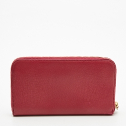 Pre Owned Prada Fuchsia Saffiano Metal Leather Logo Zip Around Wallet