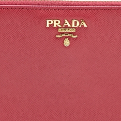 Pre Owned Prada Fuchsia Saffiano Metal Leather Logo Zip Around Wallet