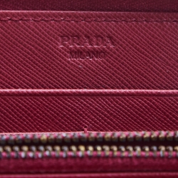 Pre Owned Prada Fuchsia Saffiano Metal Leather Logo Zip Around Wallet