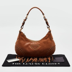 مملوكة مسبقًا Prada Brown Leather Tassel Baguette Bag