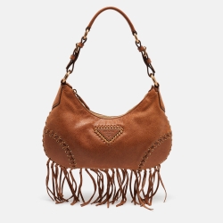 مملوكة مسبقًا Prada Brown Leather Tassel Baguette Bag