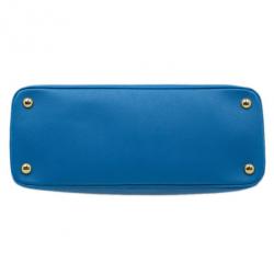 Pre Owned Prada Blue Saffiano Leather Small Shell Top Handle Bag