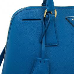 Pre Owned Prada Blue Saffiano Leather Small Shell Top Handle Bag