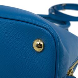 Pre Owned Prada Blue Saffiano Leather Small Shell Top Handle Bag