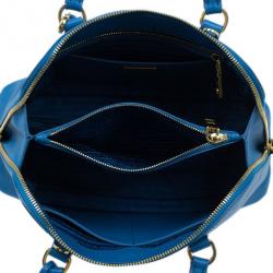 Pre Owned Prada Blue Saffiano Leather Small Shell Top Handle Bag
