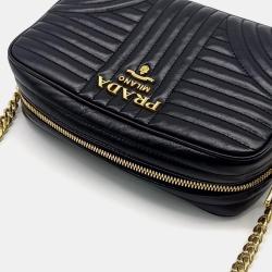 Pre Owned Prada Black Leather Daigramme Crossbody Bag