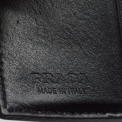 Pre Owned Prada Black Glossy Triangle Quilt Leather Flap Card Case 