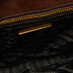 Pre Owned Prada Brown Leather Whipstitch Grommet Baguette Bag