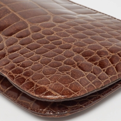 Pre Owned Prada Brown Crocodile Zip Long Pouch