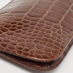 Pre Owned Prada Brown Crocodile Zip Long Pouch