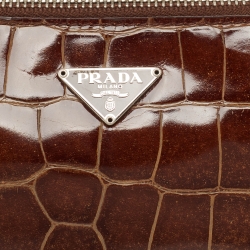 Pre Owned Prada Brown Crocodile Zip Long Pouch