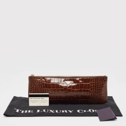Pre Owned Prada Brown Crocodile Zip Long Pouch