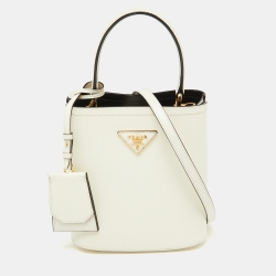 Pre Owned Prada White Saffiano Leather Small Panier Top Handle Bag