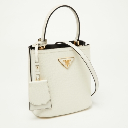 Pre Owned Prada White Saffiano Leather Small Panier Top Handle Bag