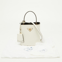 Pre Owned Prada White Saffiano Leather Small Panier Top Handle Bag