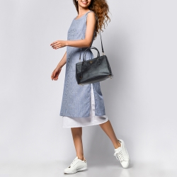 Pre Owned Prada Black Saffiano Lux Leather Medium Double Zip Tote