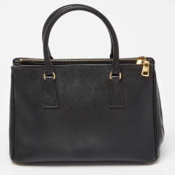 Pre Owned Prada Black Saffiano Lux Leather Medium Double Zip Tote