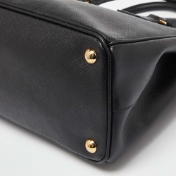 Pre Owned Prada Black Saffiano Lux Leather Medium Double Zip Tote
