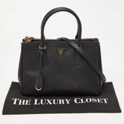Pre Owned Prada Black Saffiano Lux Leather Medium Double Zip Tote