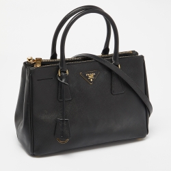 Pre Owned Prada Black Saffiano Lux Leather Medium Double Zip Tote