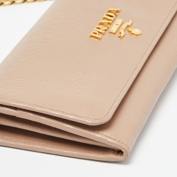 Pre Owned Prada Beige Vitello Move Leather Wallet on Chain