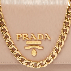 Pre Owned Prada Beige Vitello Move Leather Wallet on Chain