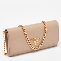 Pre Owned Prada Beige Vitello Move Leather Wallet on Chain