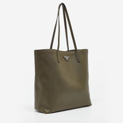 Prada Olive Green Saffiano Cuir Leather Triangle Logo Tote