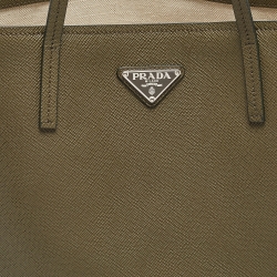 Prada Olive Green Saffiano Cuir Leather Triangle Logo Tote