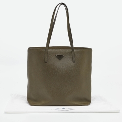 Prada Olive Green Saffiano Cuir Leather Triangle Logo Tote