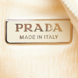 Pre Owned Prada White Satin Crystal Embellished Re-Edition 2000 Baguette Bag