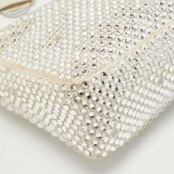 Pre Owned Prada White Satin Crystal Embellished Re-Edition 2000 Baguette Bag