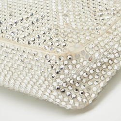 Pre Owned Prada White Satin Crystal Embellished Re-Edition 2000 Baguette Bag