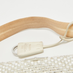 Pre Owned Prada White Satin Crystal Embellished Re-Edition 2000 Baguette Bag