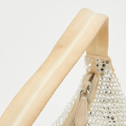 Pre Owned Prada White Satin Crystal Embellished Re-Edition 2000 Baguette Bag