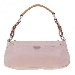 Pre Owned Prada Pink Leather Studded Shoulder Bag