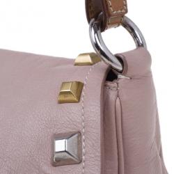 Pre Owned Prada Pink Leather Studded Shoulder Bag
