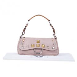 Pre Owned Prada Pink Leather Studded Shoulder Bag