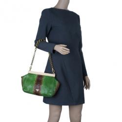 Pre Owned Prada Green and Brown Python Framed Shoulder Bag