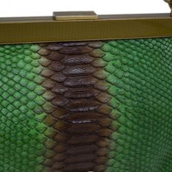 Pre Owned Prada Green and Brown Python Framed Shoulder Bag