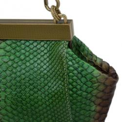 Pre Owned Prada Green and Brown Python Framed Shoulder Bag