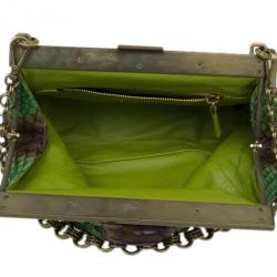 Pre Owned Prada Green and Brown Python Framed Shoulder Bag