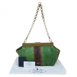 Pre Owned Prada Green and Brown Python Framed Shoulder Bag