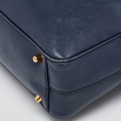 Pre Owned Prada Blue Saffiano Lux Leather Boston Bag