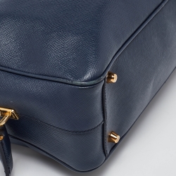 Pre Owned Prada Blue Saffiano Lux Leather Boston Bag