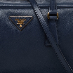Pre Owned Prada Blue Saffiano Lux Leather Boston Bag